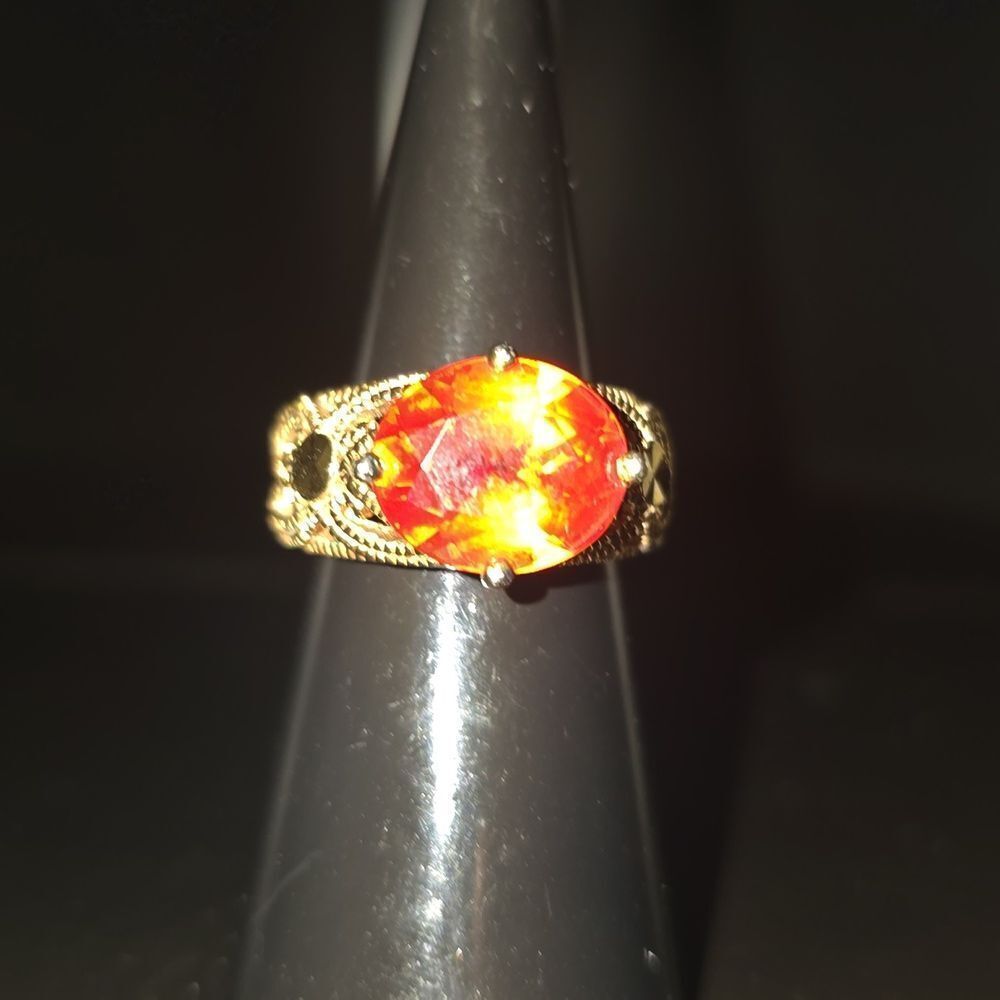 24k Gold Plated 925 Sterling Silver Ring!Elegant FILAGREE Design Garnet.